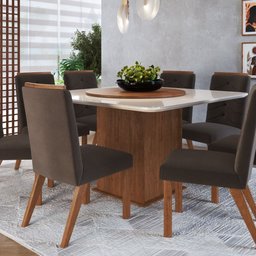 Conjunto Mesa 8 Cadeiras 138/27 - Mdf/mdp Tampo Vidro 130cm Disco Giratório - Zamarchi - 2