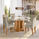 Ver imagem 2 de Conjunto Sala de Jantar Mesa Isabela 135x135 6 Cadeiras Cecilia Ype/off White/veludo Nude