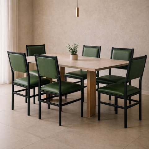 Kit 6 Cadeiras Flora de Cozinha Jantar Reforço Aço Preto Assento e Encosto Cor Verde