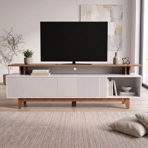 Rack para TV até 60 Polegadas Lorena 100% MDF 2 Portas Ripadas