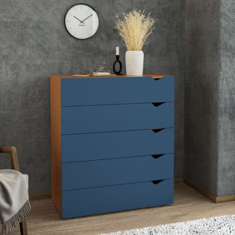 Cômoda 5 Gavetas Porto Freijó Azul Politorno Móveis