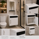 Ver imagem 5 de Gabinete para Banheiro com Cuba e Espelho em MDF Compacto - Branco e Preto