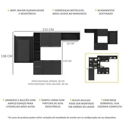 Cozinha Compacta com Mesa Dobrável Mp2008 Sofia Multimóveis Preta - 3 Cozinha Compacta com Mesa Dobrável Mp2008 Sofia Multimóveis Preta - 3
