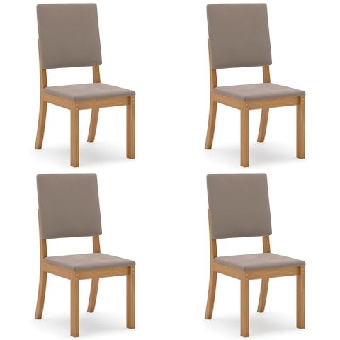 Cadeira Jantar Estofada Pé Madeira Kit 4 Elora Veludo Marrom H02 - Mpozenato