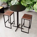 Ver imagem 1 de Conjunto Mesa Alta Bar Bistrô Redonda Preta 2 Bancos Imbuia Industrial Black Don Castro Decor Indust