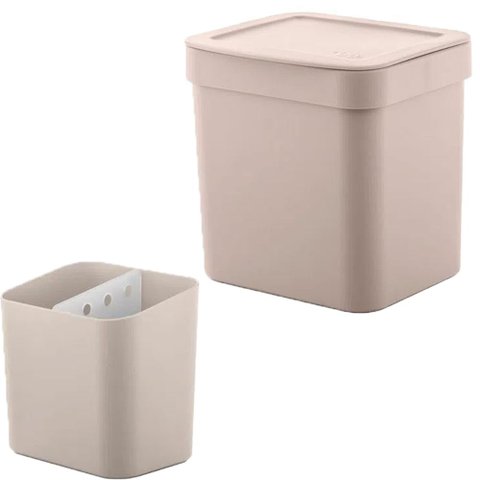 Kit Lixeira 2,5l Trium ou Compacta e Porta Talheres Organizador Pia Cozinha ou Bege