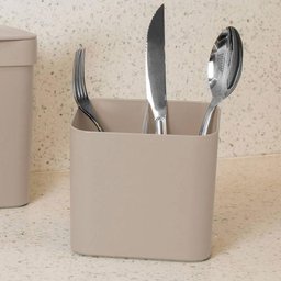 Kit Lixeira 2,5l Trium ou Compacta e Porta Talheres Organizador Pia Cozinha ou Bege - 6