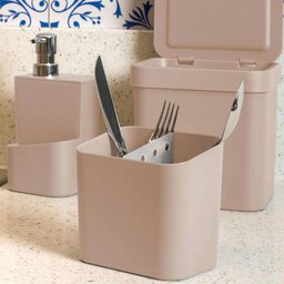 Kit Lixeira 2,5l Trium ou Compacta e Porta Talheres Organizador Pia Cozinha ou Bege - 5