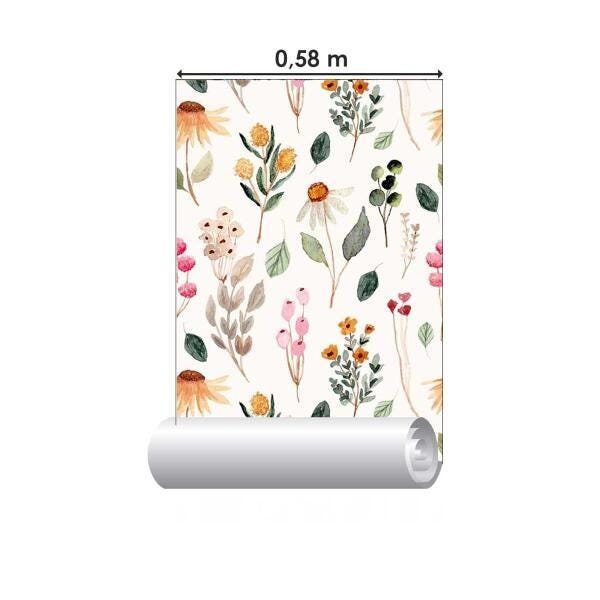 Papel de Parede Adesivo Flores do Campo em Aquarela N05089 Rolo de 0,58x3,00 - 3