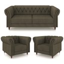 Ver imagem 2 de Conjunto Sala de Estar 1 Sofá Living 180cm e 2 Poltronas Stanford Chesterfield Pés Madeira Couro Cap
