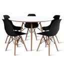 Ver imagem 1 de Conjunto de Mesa de Jantar Eames Eiffel Redonda 120cm Tampo de Madeira Branco com 5 Cadeiras Pretas