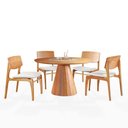 Ver imagem 1 de Mesa de Jantar Allure Vidro Centro com 4 Cadeiras Valença Linho Off White 130x130