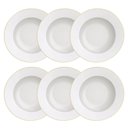 Ver imagem 1 de Kit 6 Pratos Fundos Porcelana Branco Borda Dourada Elisa 23c