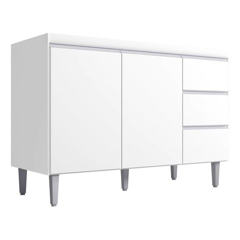 Balcão Gabinete Andreia sem Tampo 120cm 2 Portas 3 Gavetas Ajl Móveis - Branco