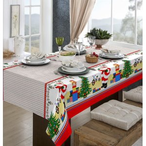 Toalha de Mesa Natal 8 Lugares Estampada 2,70x1,40 Papai Noel