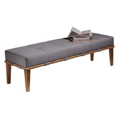 Recamier Decorativo 140cm Martínez Linho Pés Madeira Cinza/Natural - Gran Belo