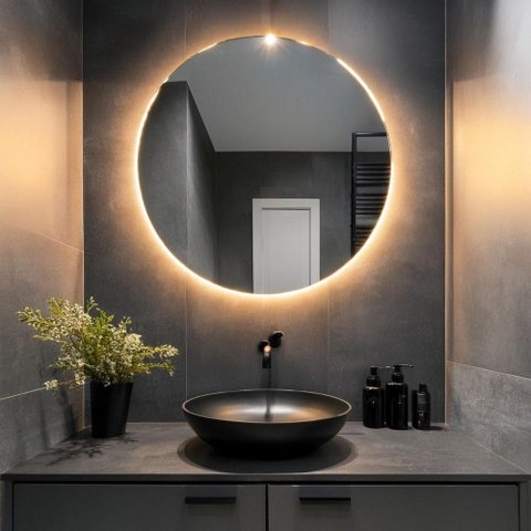 Espelho Redondo com Iluminação Led Branco Quente - 3000k - 70x70 Cm