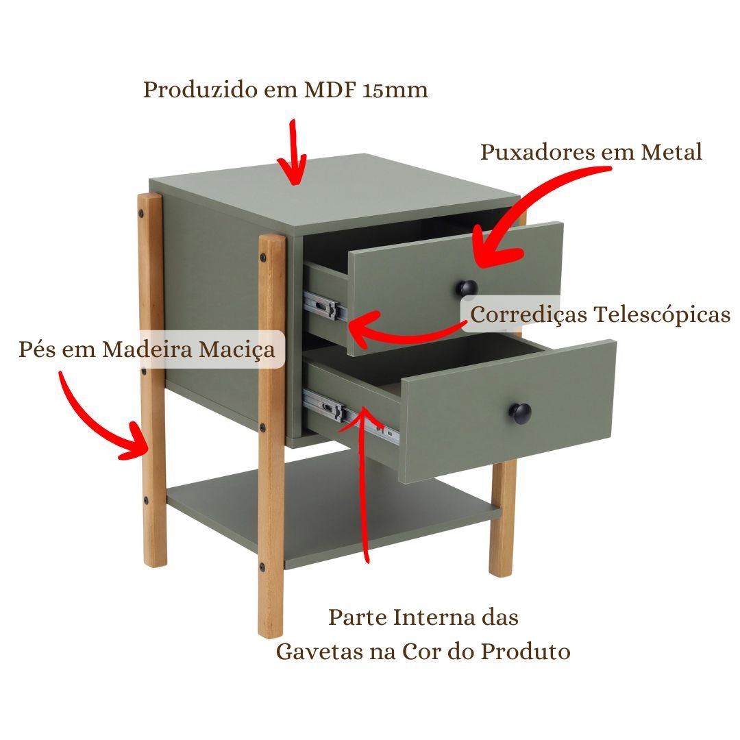 Mesa de Cabeceira Magali Cor: Verde - 2