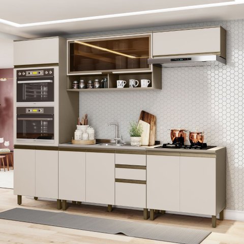 Cozinha Modulada 271,5cm 5 Peças com Torre Quente para 2 Fornos 10 Portas 2 Gavetas Connect Henn - D