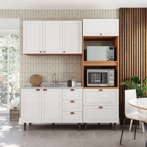 Cozinha Pérola Modulada 3 Peças Yescasa Branco/Freijó