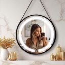 Ver mais imagens de Espelho Redondo Adnet Iluminado 50cm Led 3000k Marrom Alça Caramelo