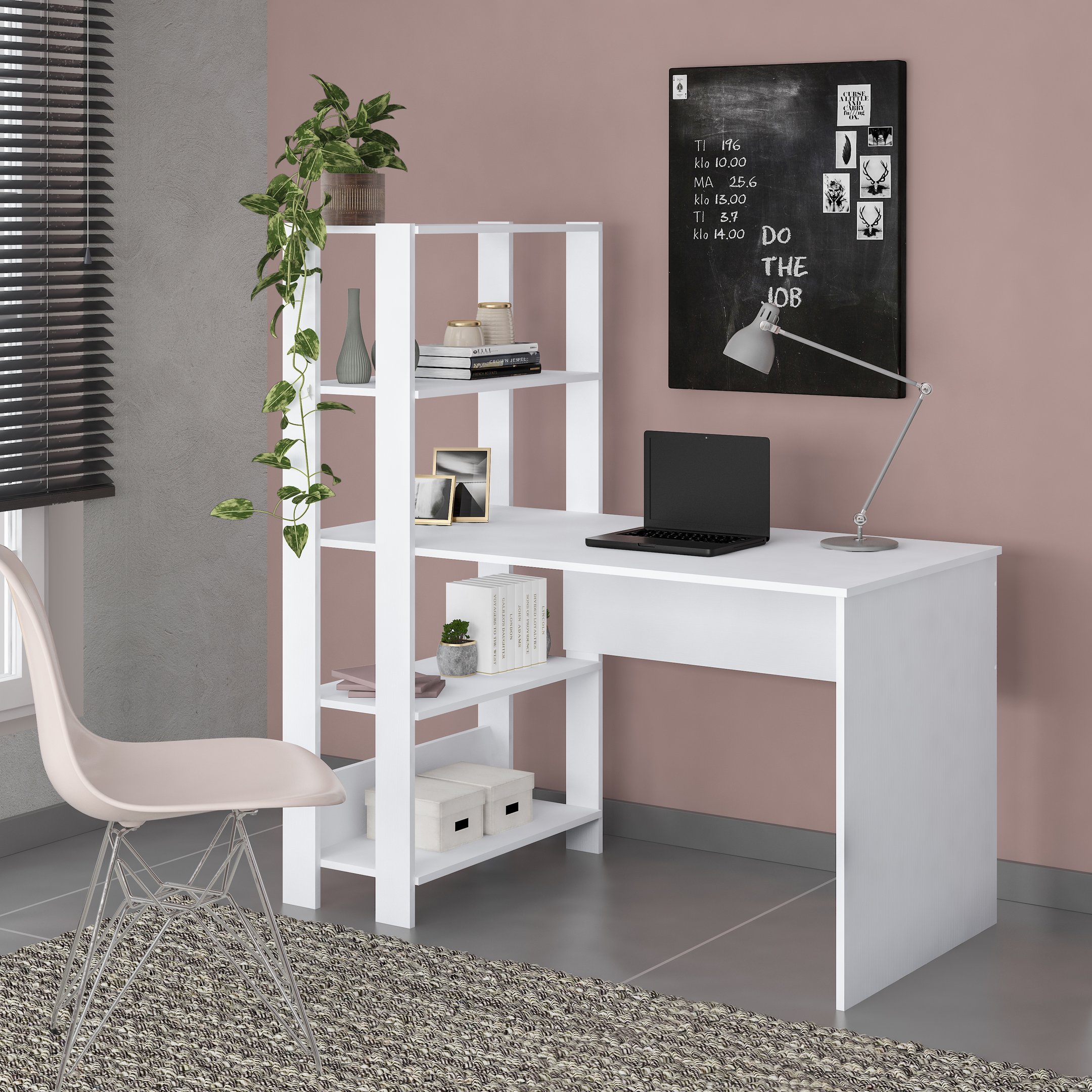 Mesa De Computador Para Casa Com Estante Em Madeira Branca | MadeiraMadeira