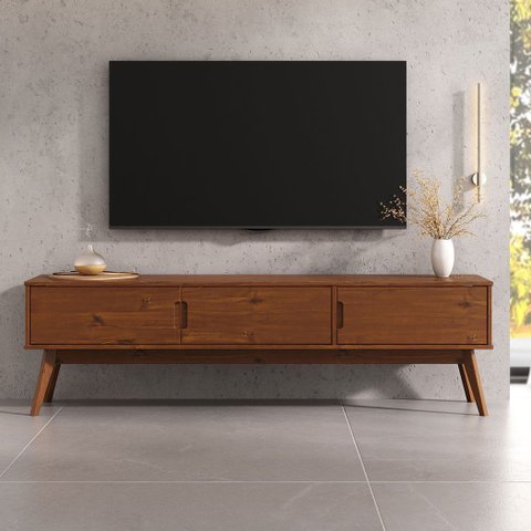 Rack Tv 180 Cm Sala Retrô 75 Madeira 3 Portas Castanho Tivoli Idimex