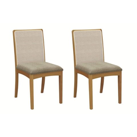 Cadeira Sala de Jantar Lara 2cmm009ca Premium Madeira Maciça Kit 2 Un Carvalho/boucle Bege Fendi/