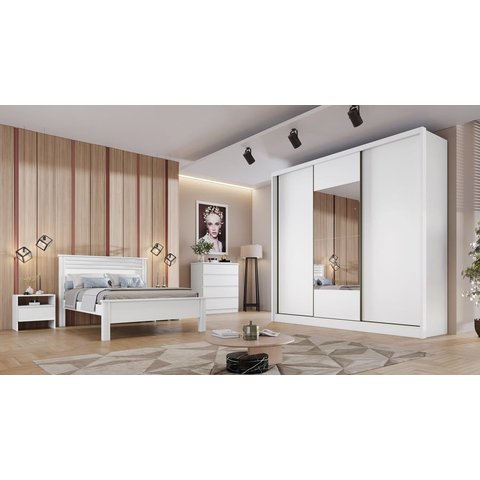 Guarda Roupa Casal com Espelho 3 Portas 8 Gavetas - Medelim-branco - Móveis Novo Horizonte