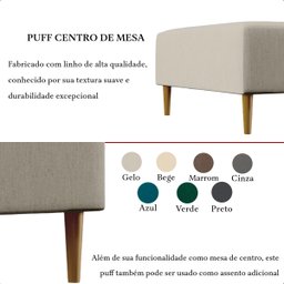 Puff Sala Damon Multiuso Linho Gelo Pés Palito Castanho - 5