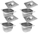 Ver imagem 2 de CONJ 5 CUBAS Gastronômicas Em INOX GN 1/6x100 mm 1,5 Litros + 5 TAMPAS 1/6 Em INOX Tradicional Origi