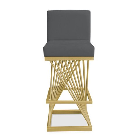 Banqueta Alta Área Gourmet Cozinha Restaurante Bar Base de Metal Dourado Suede Cinza Escuro Eli Móve