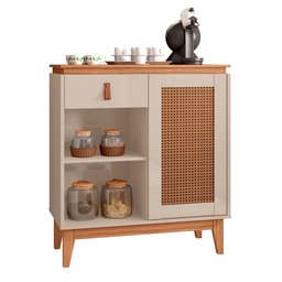 Aparador Buffet Café Para Sala de Estar 01 Porta 01 Gaveta Rubi C03 Off White Noce - Lyam Decor - 1