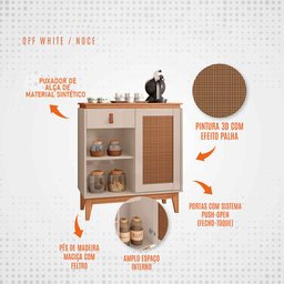 Aparador Buffet Café Para Sala de Estar 01 Porta 01 Gaveta Rubi C03 Off White Noce - Lyam Decor - 3