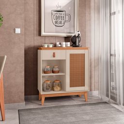 Aparador Buffet Café Para Sala de Estar 01 Porta 01 Gaveta Rubi C03 Off White Noce - Lyam Decor - 2