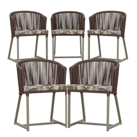 5 Cadeiras de Jantar Área Noronha em Alumínio com Pintura Fendi Corda Náutica E6 Trama Original