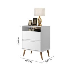 Mesa de cabeceira Retrô Pés Palitos 2 Gavetas Lotus Branco - 3