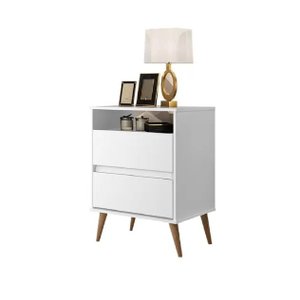 Mesa de cabeceira Retrô Pés Palitos 2 Gavetas Lotus Branco
