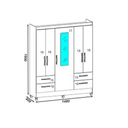 ROUPEIRO ATUALLE 5P 4G VITORIA C/ ESPELHO CANELATO RUSTICO NATURA OFF WHITE SV - 3