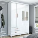 Ver imagem 1 de Guarda-roupa Solteiro Solo 4 Portas 2 Gavetas com Pés e Espelho Branco - Pnr Móveis