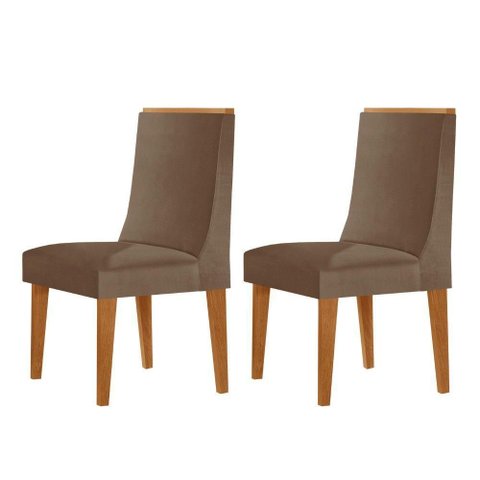 Conjunto com 2 Cadeiras para Sala de Jantar Moderna Mobília Veludo Capuccino Naturalle