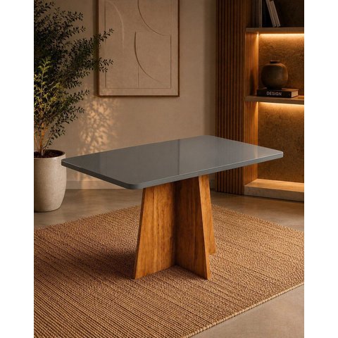 Mesa de Jantar Retangular 4 Lugares com Vidro Aires Mel e Grafite
