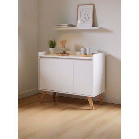 Aparador Buffet 90cm Retro MDF Madri - On Móveis Cor:Branco