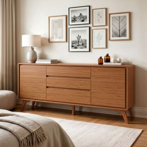 Cômoda 3 Gavetas 2 Portas 165cm MDF Serena Natural