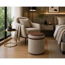 Ver imagem 2 de Puff Redondo Comprido Tecido Bege Linho Listra e Corino Marrom Elegante Macio Suporta 120kg Decoraçã