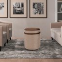 Ver imagem 3 de Puff Redondo Comprido Tecido Bege Linho Listra e Corino Marrom Elegante Macio Suporta 120kg Decoraçã
