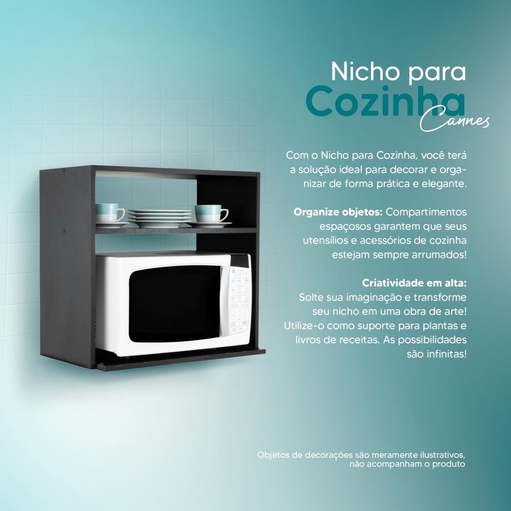 Suporte Nicho para Micro-ondas Forno Elétrico Cozinha Preto 60cm - 5