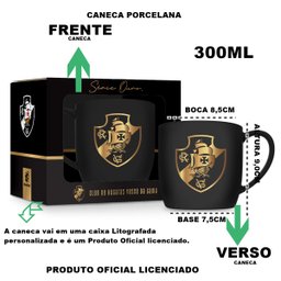 Caneca Porcelana Premium Brasfoot Vasco Serie Ouro 300 Ml Urban Licenciada Preto - 3
