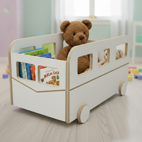 Baú Infantil Organizador de Brinquedos com Rodinhas | Estilo Montessori | Mdf Branco Modelo Combi