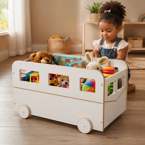 Baú Infantil Organizador de Brinquedos com Rodinhas | Estilo Montessori | MDF Branco Modelo Combi